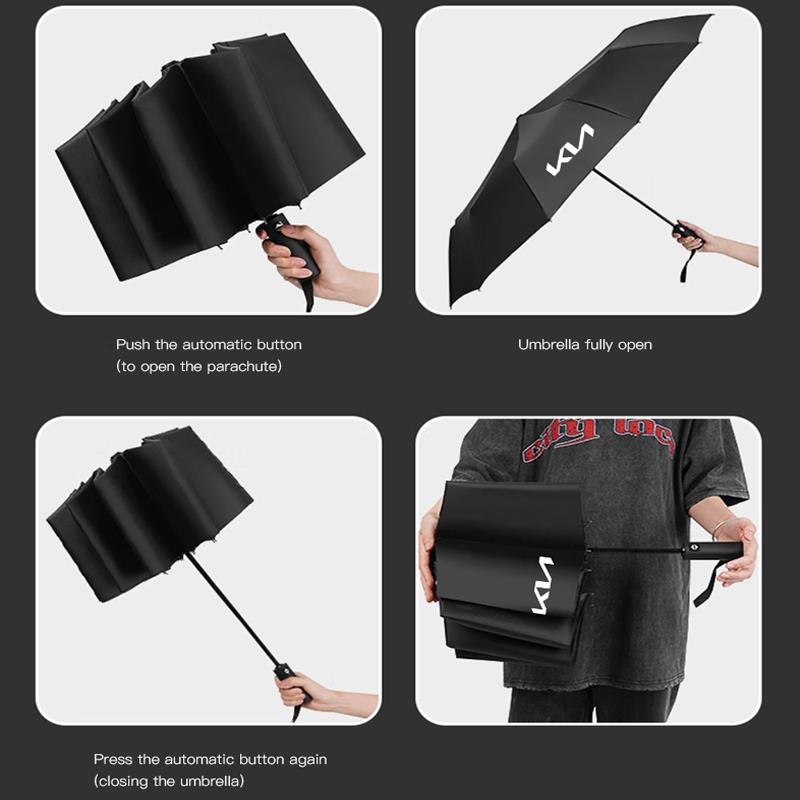 Kia Car Logo Automatic Folding Umbrella Anti-UV Umbrellas For KIA EV6 Stinger RIO Sorento Picanto Ceed Borrego Syros K4 K5 K8 K9