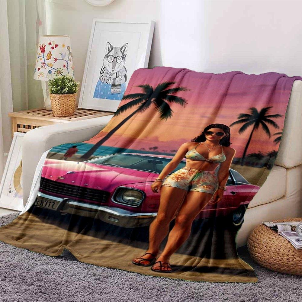 1 pezzo Coperta Morbida in Flanella Grand Theft Auto con Stampa di Designer Una coperta accogliente per tutte le stagioni, perfetta per il divano, il letto, l'ufficio