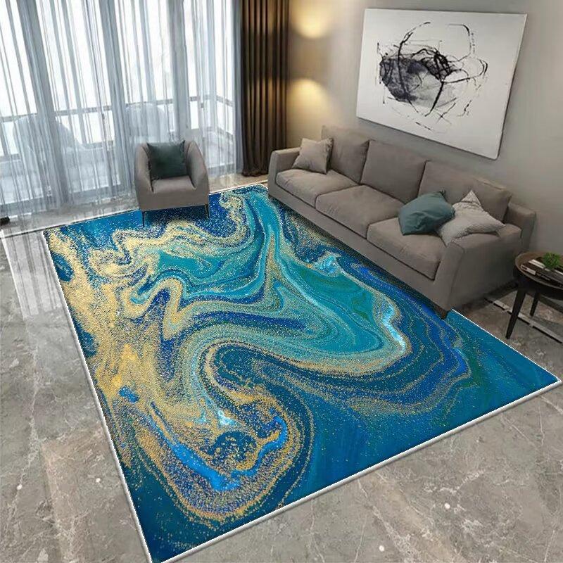 Modern CARPET FOR LIVE ROOM Non-slip Home Decoration Luxury Light Luxury Golden Blue Area Rug Washable Parlor Mat Bedside Room