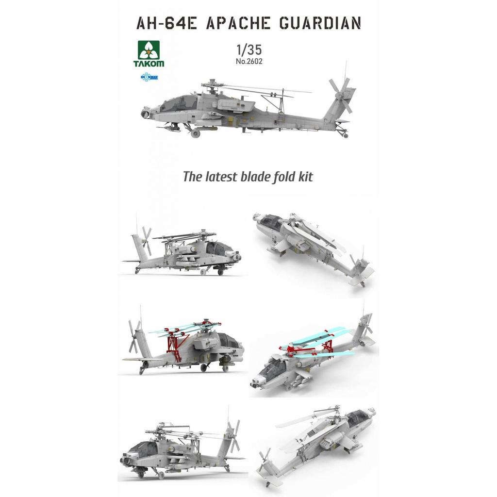 Takom scale US Army Apache Guardian attack helicopter plastic model molded color 1/35 AH-64E kit, TKO2602,