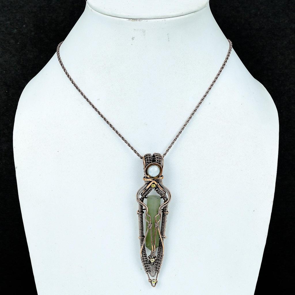 Prehnite Jewelry, 999 Copper Wire Wrapped Pendant Handmade Gemstone Jewelry, Gifts For Wife Brand New Pendant