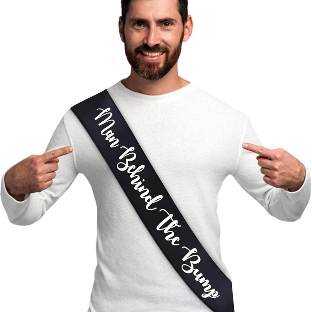 

Man Behind The Bump Sash for Daddy To Be Baby Shower Party Decorations Gifts Supplies Gender Reveal Pregnant New Father Favors 1pcs 9x150cm