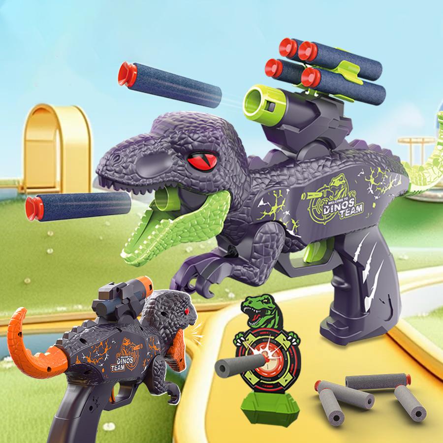 0206 Double Launcher EVA Bullet Cartoon Dinosaur Shooting Gun Toy for Children