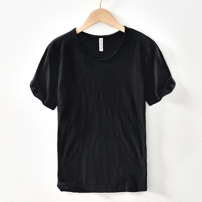 Summer Cotton Men's Casual O Neck Short Sleeve T-shirt Thin Breathable Comfortable Solid Color Male T-shirt