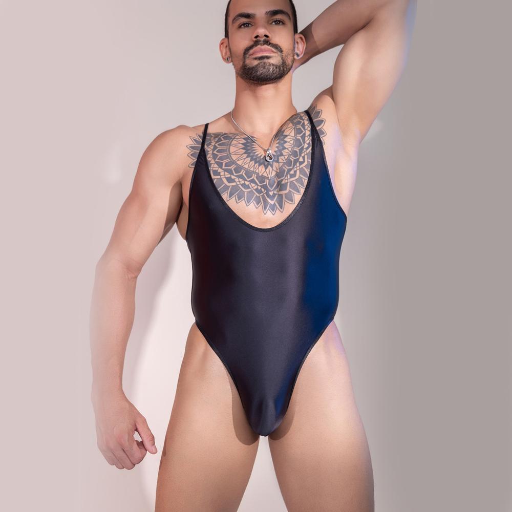 Sexy Men Deep V Neck Bandage High Cut Bodysuit Elastic Corset Body Shaper Glossy Shiny Vest Gay Leotard Backless Tank Top