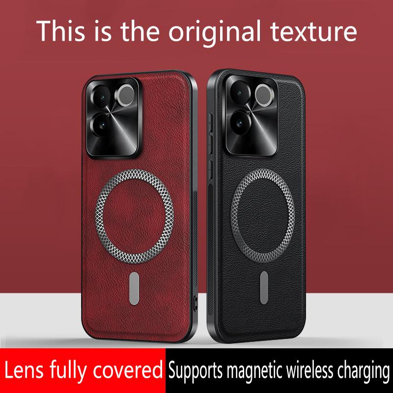 For Vivo S17e Case Magnetic Elegant Leather Wear-Resistant Lens Fully Covered Non-Slip Grip Edge Cover Shell