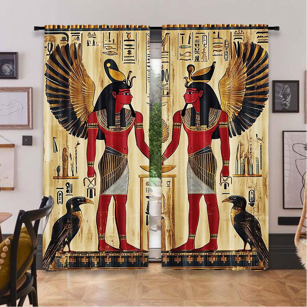 Egyptian Deity Print Curtain Room Decor Versatile Use Suitable Living Dining Bedroom Bathroom Office Curtains Set Of 2 Made Polyester Area