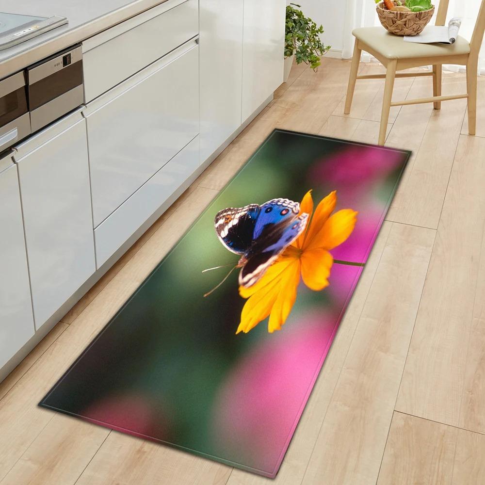Butterfly Flower Pattern Home Kitchen Floor Mat Door Front Decoration Floor Mat