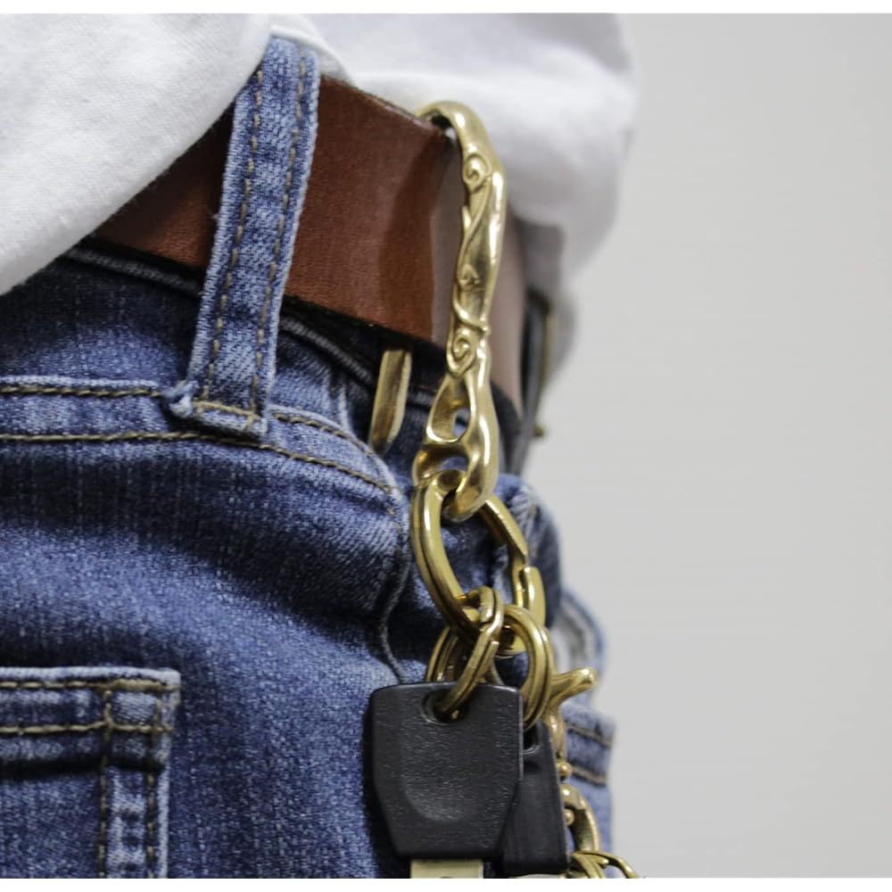 Kondo Brass Keychain Belt Hook, Made in Japan, Stylish Ring Included, Fishing Hook Shape, Size S,