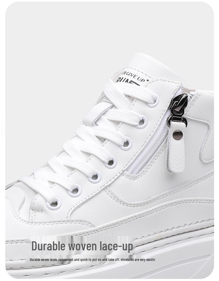 Men's Trendy High-Top Canvas Sneakers - Thick Sole, Zipper, College Style, Youth Casual Shoes