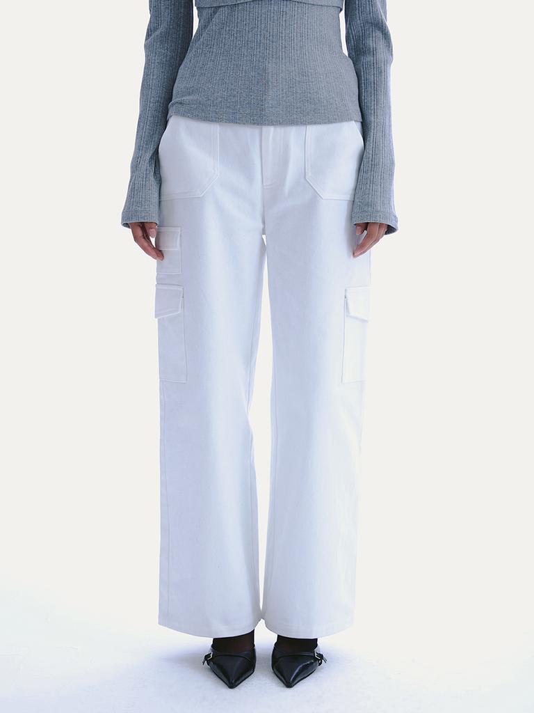 Uusoo Cotton Utility Cargo Pants_ White