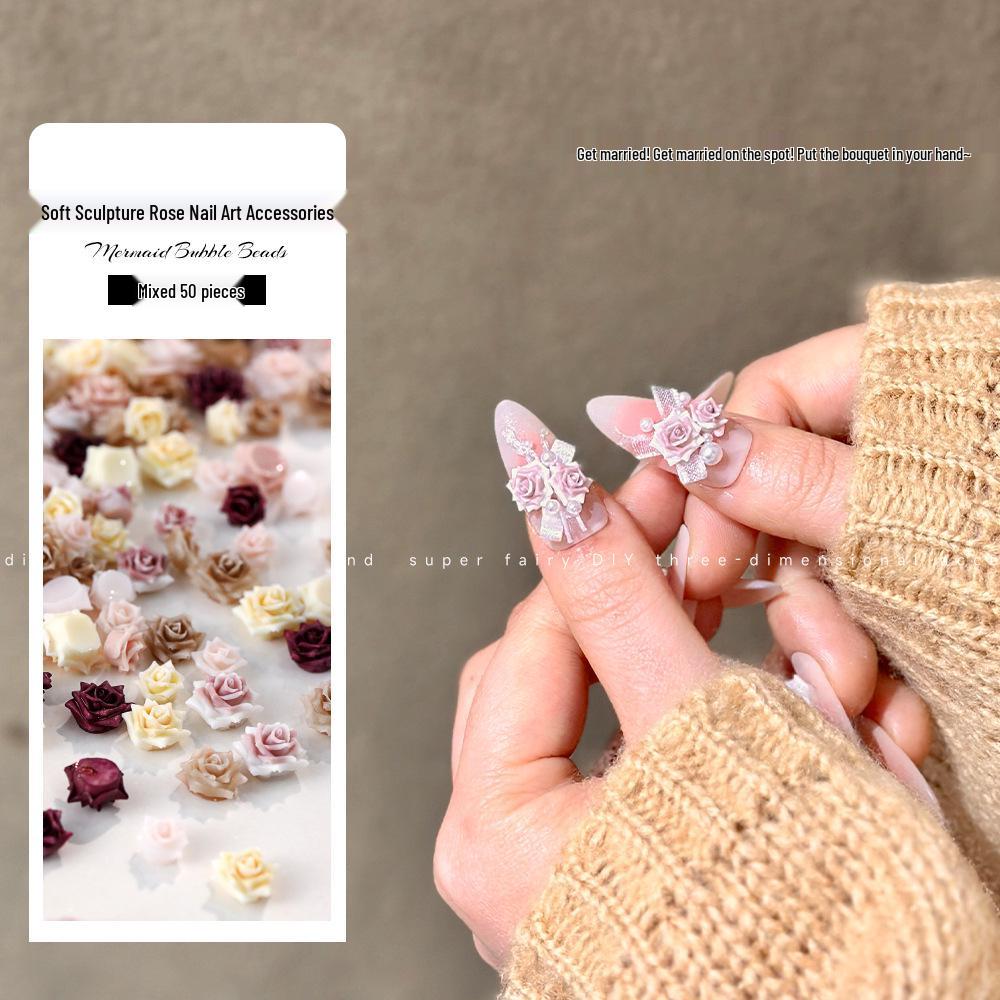 3D Soft Rose Nail Art Jewelry: Exquisite Light Pink Flower Resin Carvings