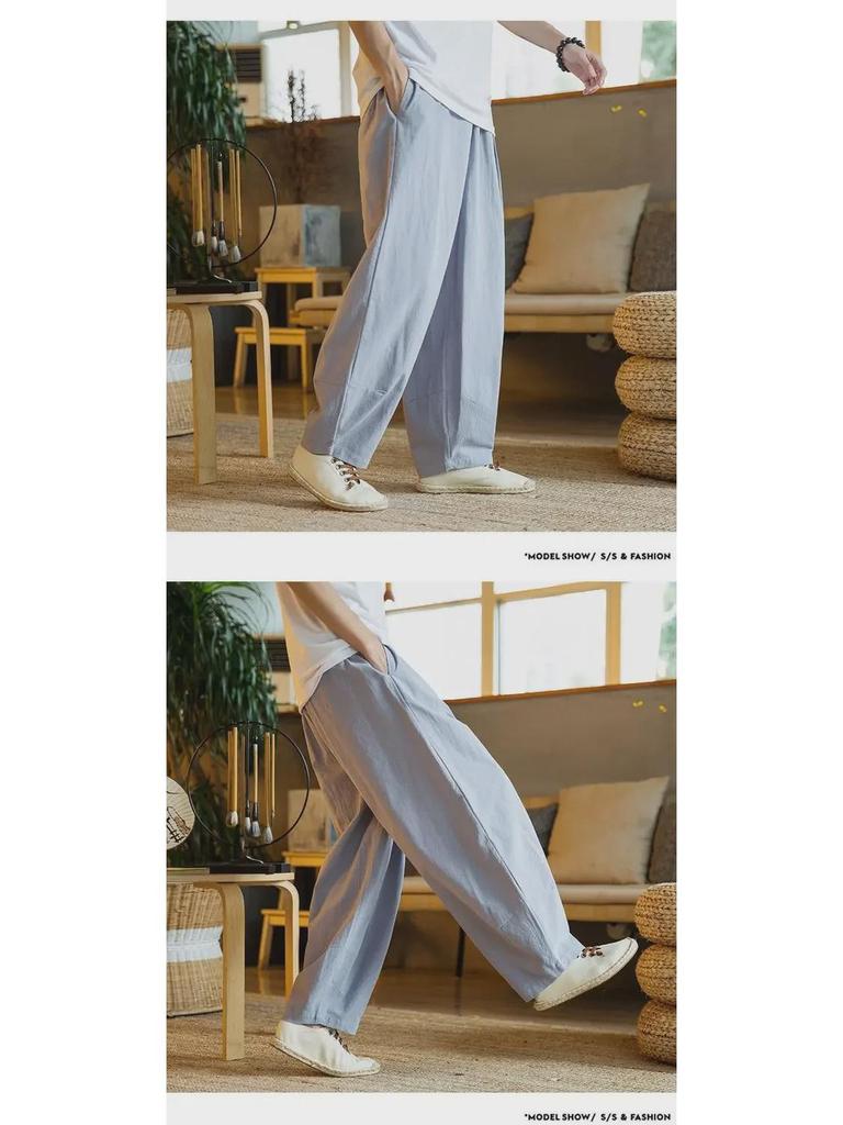 Men's National Trend Loose Harem Pants: Cotton & Linen, Plus Size, Wide Leg, Spring/Summer Casual Wear