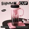 Reusable Drinking Mug Iced Coffee Cup Gradient Color Smoothie Cup 950ml Tumbler with Straw Leakproof BPA-Free Plastic Cup for Students
