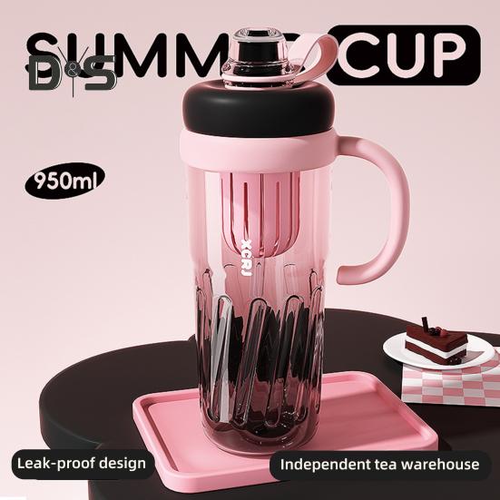 Reusable Drinking Mug Iced Coffee Cup Gradient Color Smoothie Cup 950ml Tumbler with Straw Leakproof BPA-Free Plastic Cup for Students