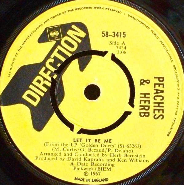 

7inch Record PEACHES & HERB - Let It Be Me 583415 Direction 1968 UK Soul/Funk Used