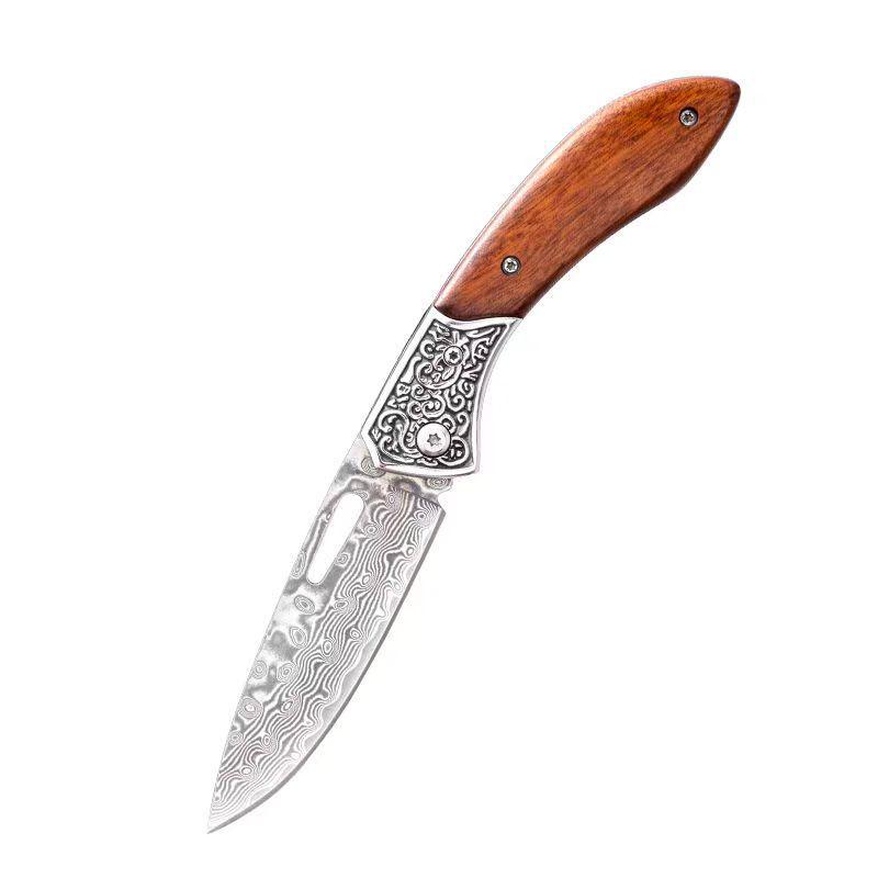 Hand-Forged Damascus Portable Folding Knife for Outdoor Camping