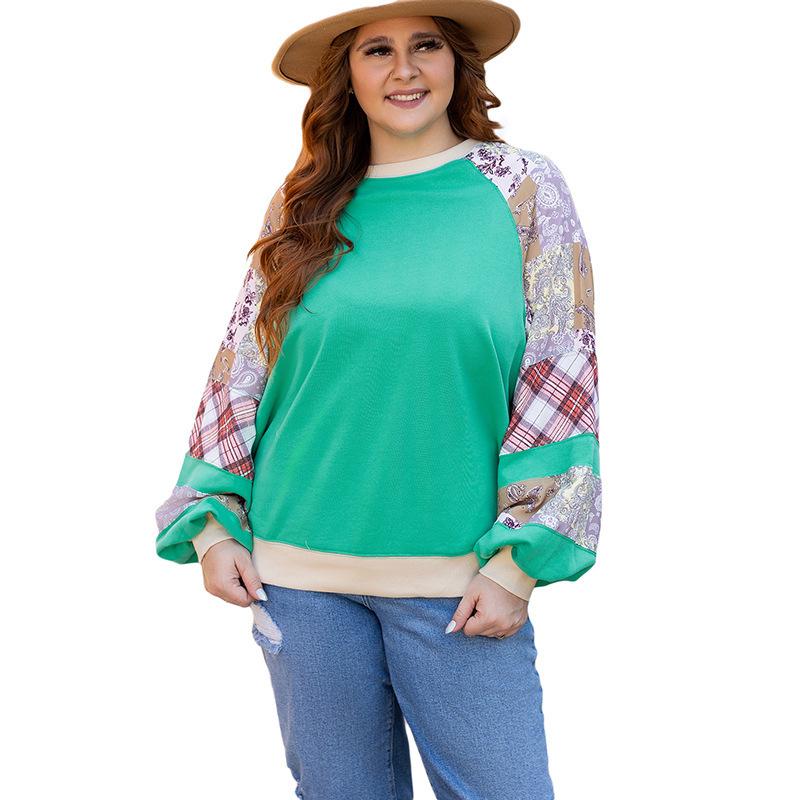 

2025 Women s Plus Size Floral Patchwork Sweatshirt - Autumn/Winter Casual Loose Raglan Sleeve Pullover XXL