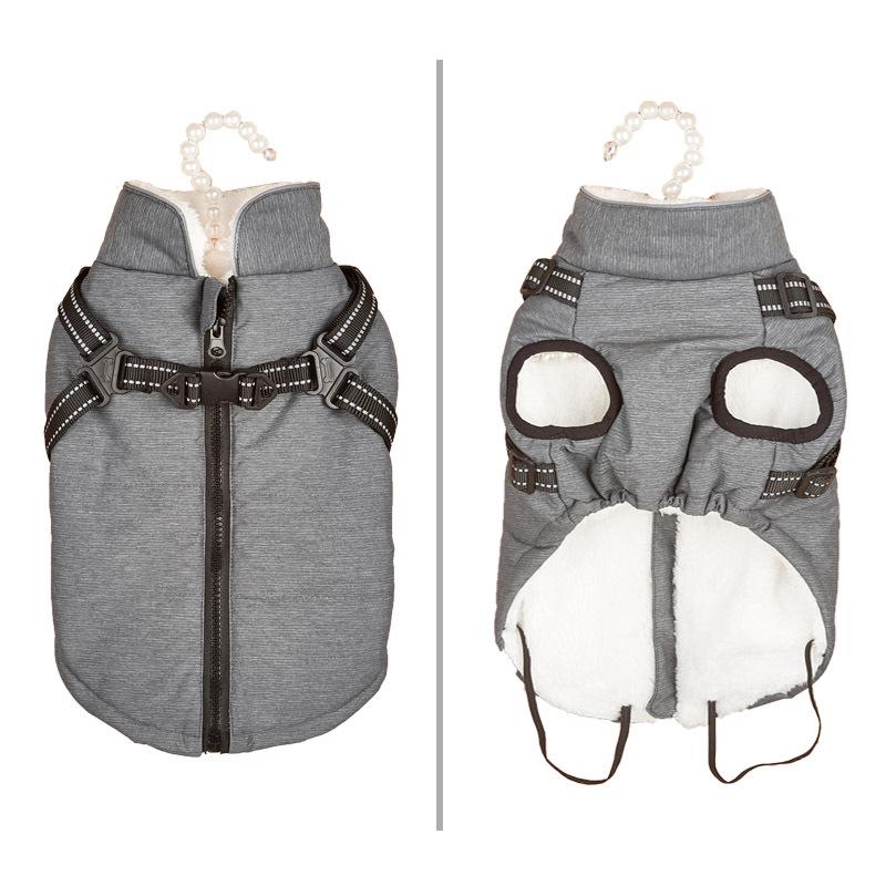 Warm Reflective Dog Coat with Harness - Thickened Cotton for Autumn/Winter