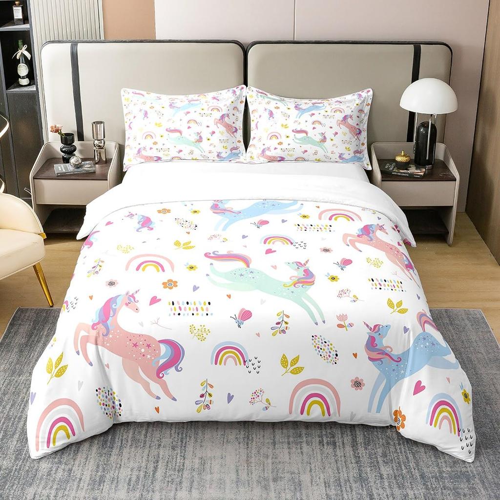 Unicorn Duvet Covers For Girls Teens Queen Lightweight Down Quilt Covers Bedroom Decor 2 Pillowcases 1 Duvet Cover No Comforter