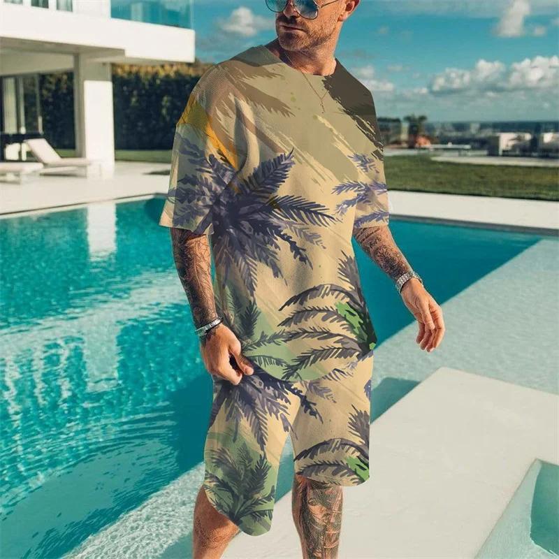 Summer Men's T Shirts+Shorts 2PCS Outfits Casual Holiday Style Shorts Sets 3D Print Cool Clothes Fashion O-Neck Beach Tracksuit