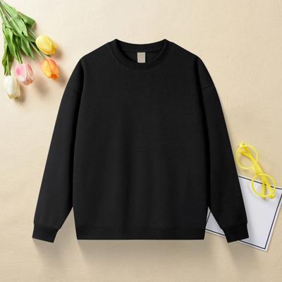 Fall Winter Unisex Sweatshirt Round Neck Solid Color Elastic Long Sleeves Loose