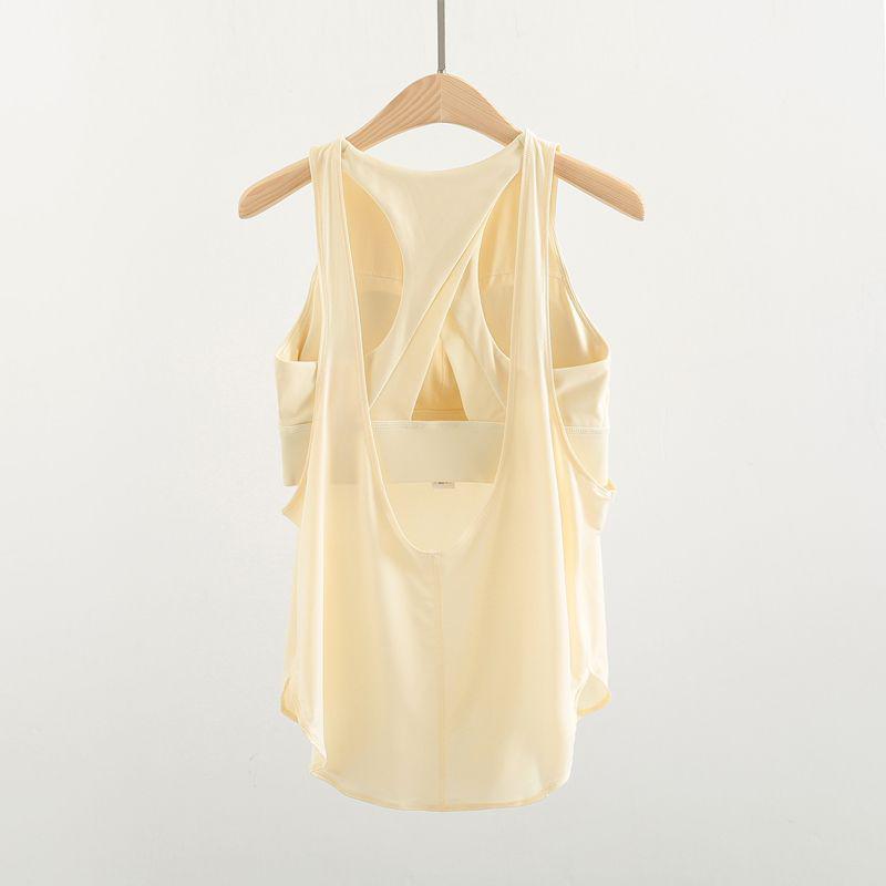 Women's Shockproof Summer Yoga Vest with Chest Pad - 2-in-1 Loose Running Fitness Top