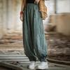 Womens Linen Cotton Blend Loose Fit Wide Leg Pants Boho Vintage Style With Tie-Dye Washed Effect