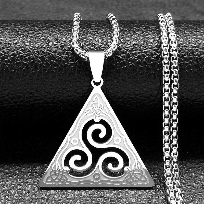 Celtic Triskele Necklace Stainless Steel Gold Triquetra Trinity Knot Jewelry for Women Men Witch Bruja N8060S02