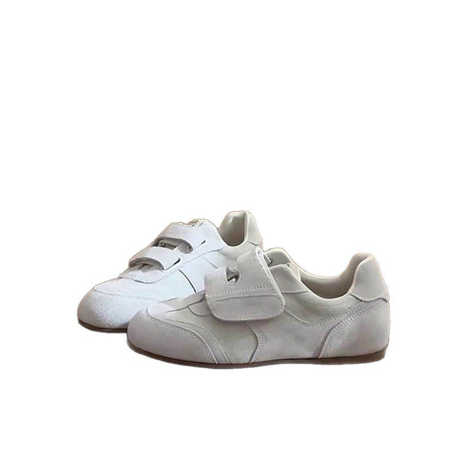 Cowhide version~ retro German training shoes women's new single shoes round head flat baseplate shoes Velcro casual sports shoes children