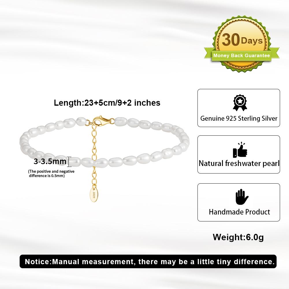 Effie Queen Natural Freshwater Pearls Beaded Chain Anklet Foot Accessories Simple Handmade S925 Silver Party Jewelry Gift SA38