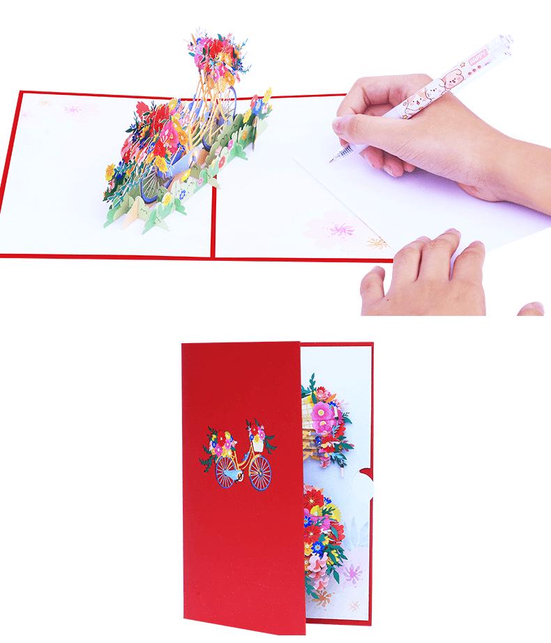 Fresh Style Bicycle 3D Pop-up Greeting Card with Flowers
