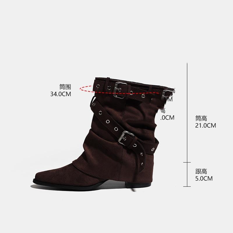 Boots Maillard 2025 New Autumn and Winter Niche Retro Belt Buckle Pointed Thick Heel Trousers Stacked Boots Short Boots Women