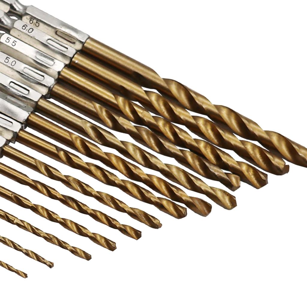 13PCS/SET 1.5-6.5MM HSS High Speed Steel for Titanium Coated 1/4 Hex Shank Drill