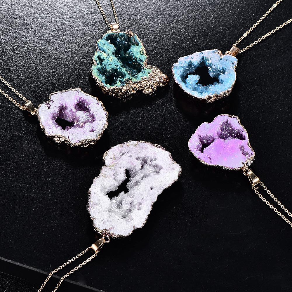 Natürliche unregelmäßige Achat-Anhänger Geoden-Quarzscheibe Kristall Druzy Anhänger Halskette DIY Schmuckherstellung Natürliche Achatscheiben-Halskette