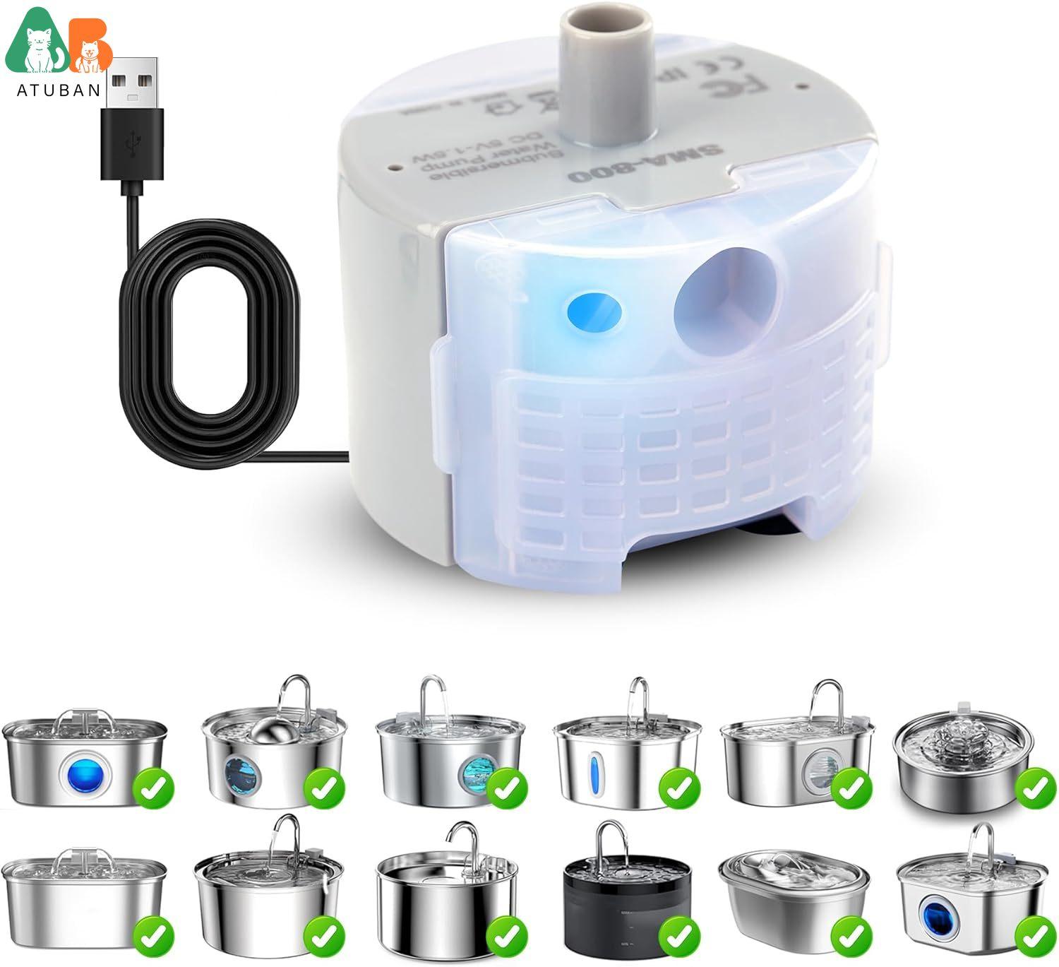 

ATUBAN Ultra-Quiet Replacement Pump for Stainless Steel Cat Water Fountain-SMA-800 Motor-Safe and Easy to Clean with Low Voltage 5V1A