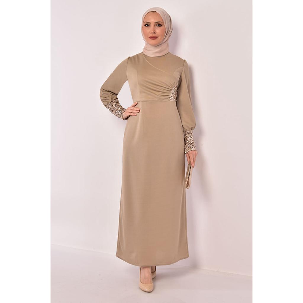 Pearl Detail Evening Dress Emerald Asm2553