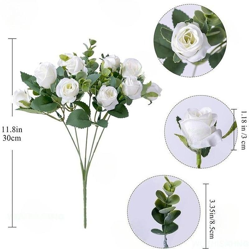 Fiori Artificiali Rosa di Seta Foglie di Eucalipto Bianco Bouquet di Peonie Fiore Finto per Tavolo Matrimonio Festa Vaso Arredamento Casa