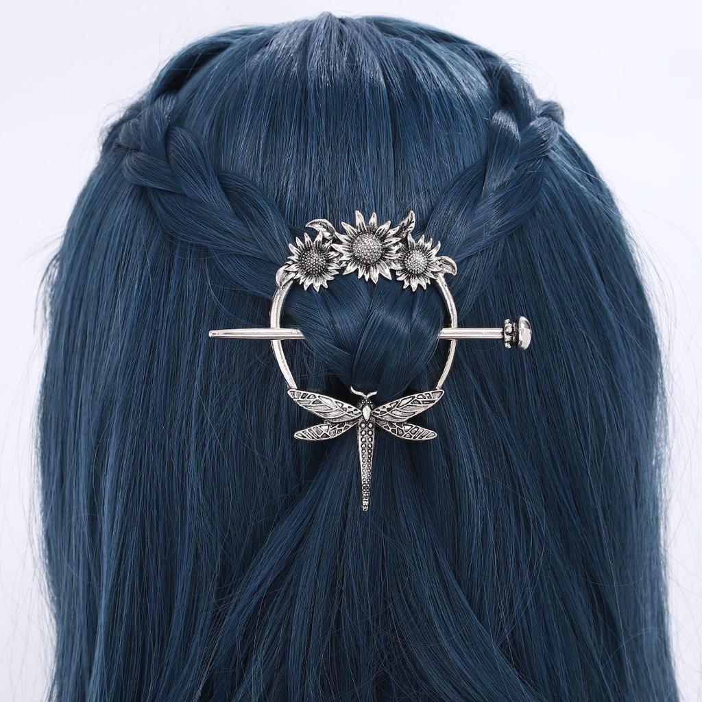 Viking Retro Sunflower Dragonfly Hairpin - Celtic Knot Hair Stick, Norwegian Style Party Accessory