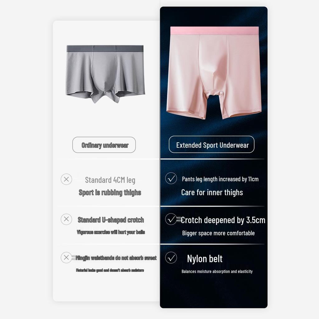 Eisseide Herren Anti-Scheuer-Nahtlose Sport-Boxershorts, Verlängerte Länge, Übergröße, Atmungsaktiv & Antibakteriell.