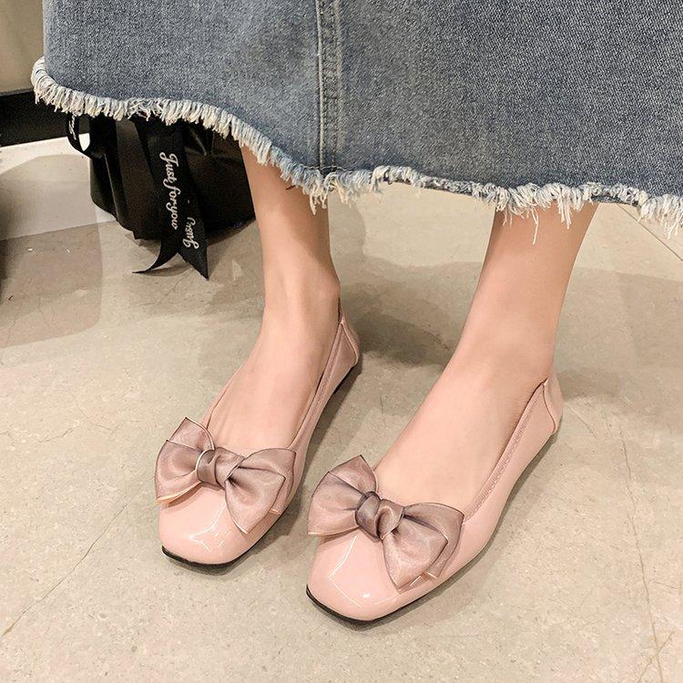 Flat Shoes Autumn New Fashion Shallow Mouth Single Shoes Versatile Round Head Bow Commuting One Pedal Doudou Shoes