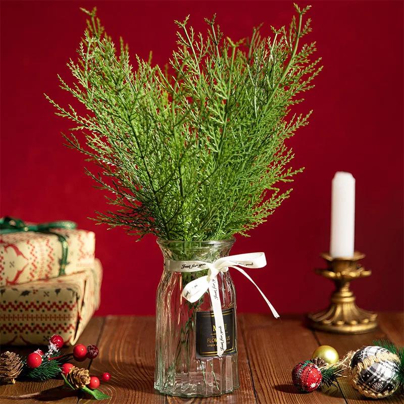 1/60pcs Artificial Pine Branches Fake Plant Leaves Green Pine Tree Branches Christmas Tree Ornaments New Year Party Decoration