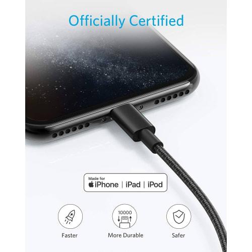 [Set of 2] Anker Heavy Duty Nylon Lightning Cable MFi Certified Compatible with iPhone 13 / 13 Pro / 12 / SE (3rd Generation) Various (1.8m X 2 Black)