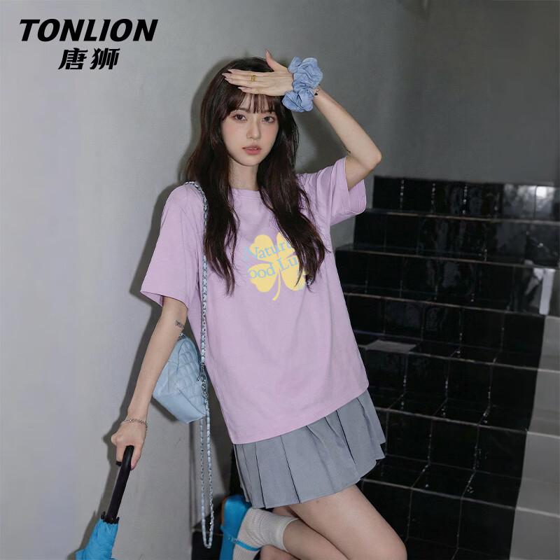 TonLion Women s Pure Cotton Clover Print Short Sleeve T-Shirt S