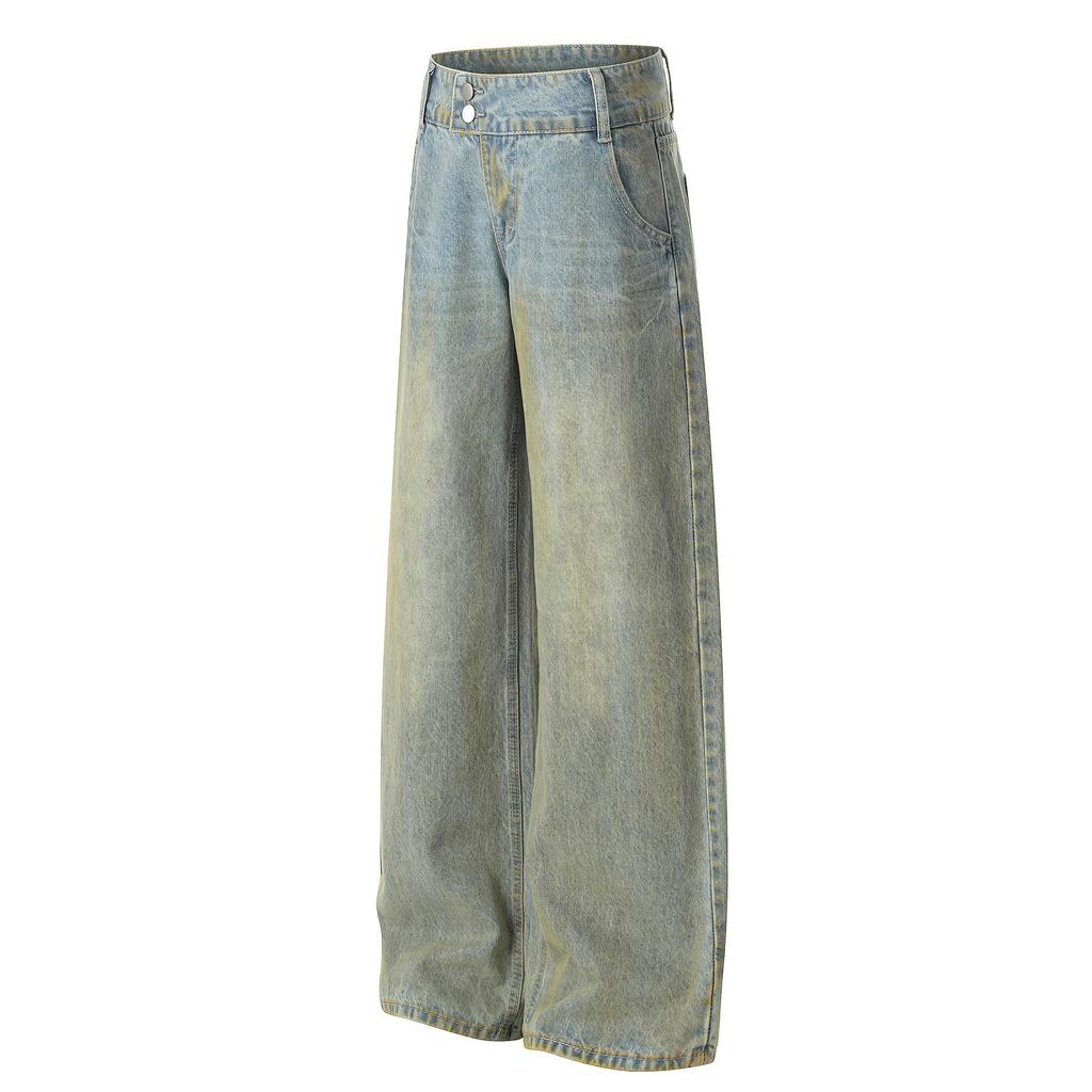 Unisex Retro Distressed Wide-Leg Jeans - Loose Fit, Floor-Length