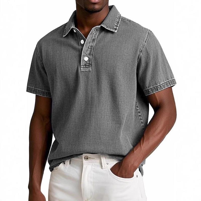Men's Fashion Solid Color Inlaid Pattern Retro Short Sleeve Polo Shirt