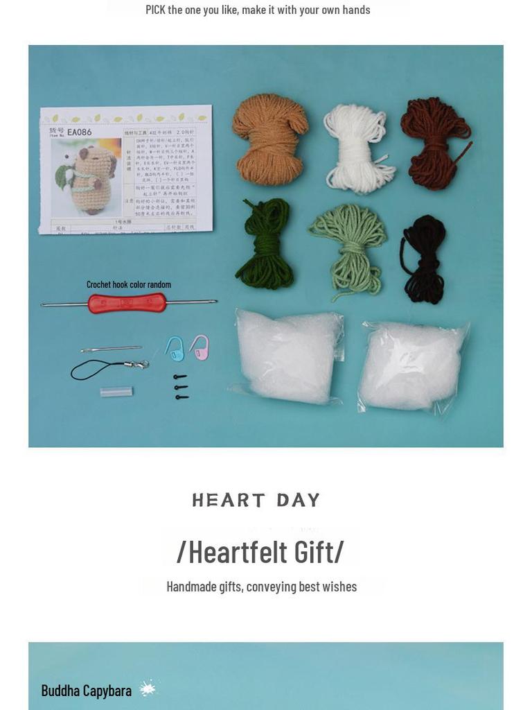 Handmade Capybara Crochet Kit: Beginner-Friendly DIY Wool Animal Pendant Set