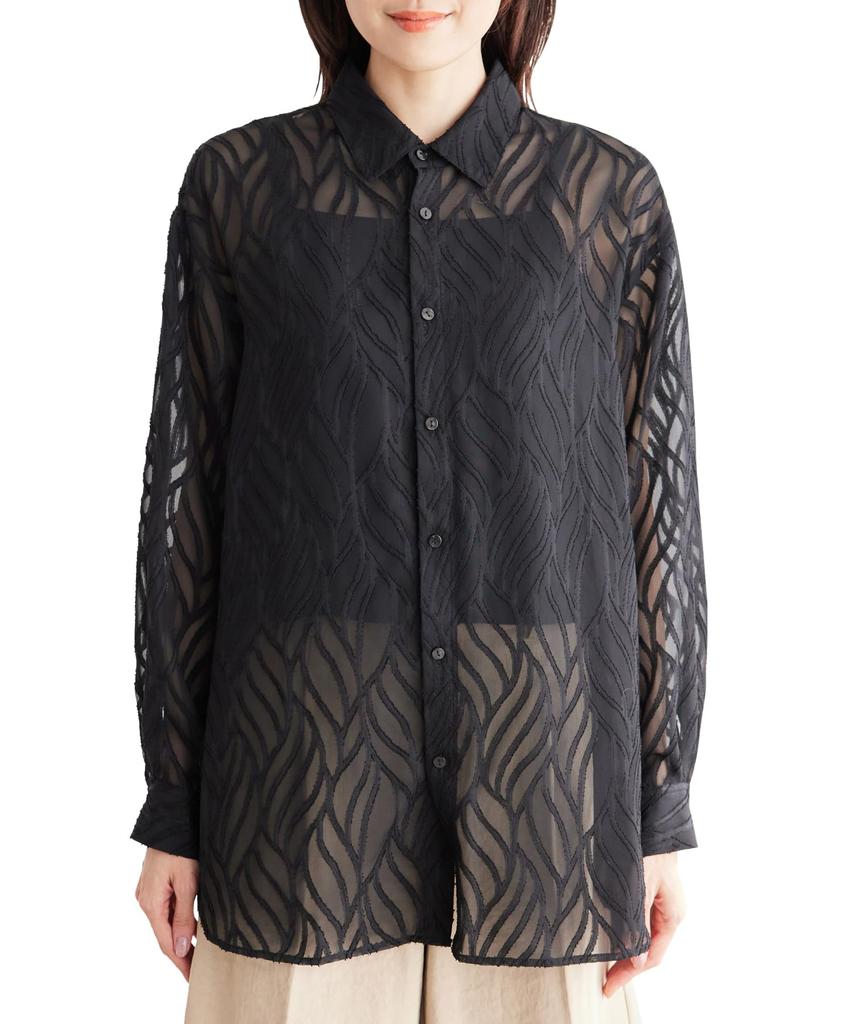 ROPE PICNIC Back Slit Jacquard Black Women's Shirt, (01)