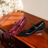 1828-3 Wedge heel sheepskin rivets one-word buckle strap single shoes pointed French temperament bow Mary Jane shoes