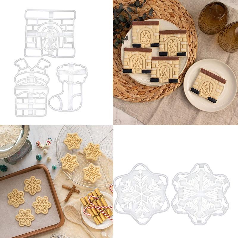 Christmas Halloween Cookie Fondant Cutter Non-Stick Pumpkin Snowflake Fireplace Stocking Shapes for Cake Decoration and Baking